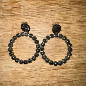 Elegant Black Beaded Hoop Earrings